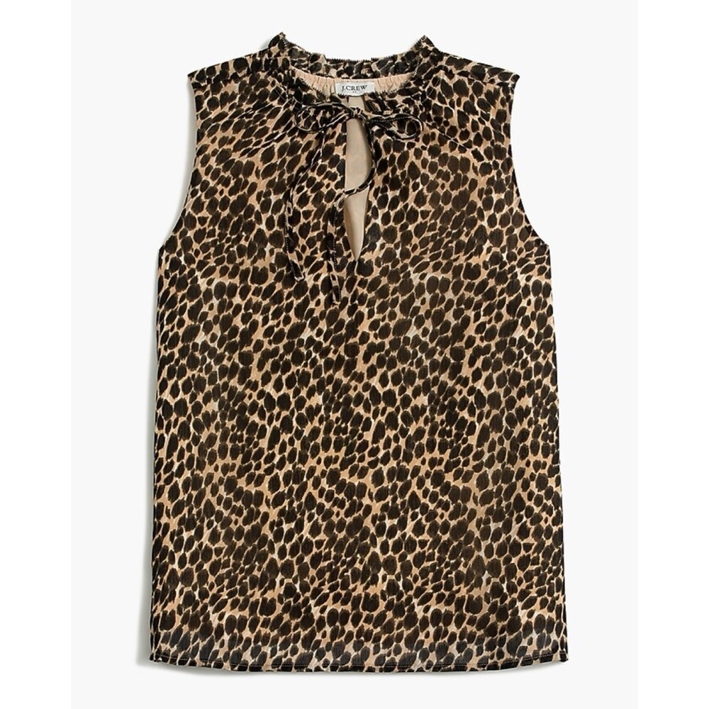J. Crew Ruffle Leopard Tie Neck Top